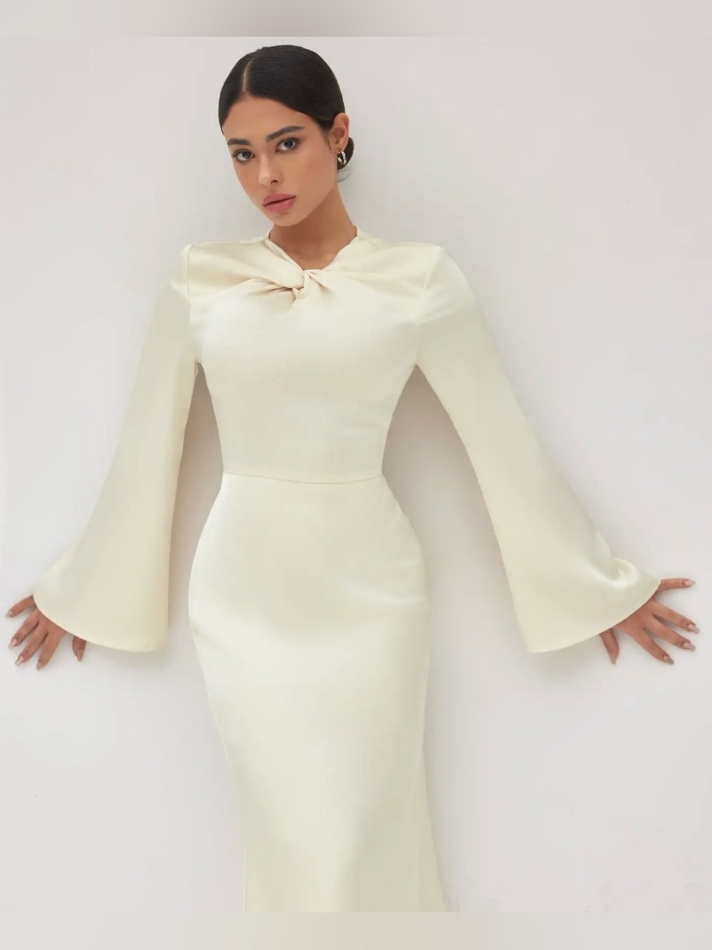 NWT Cider Elegant Cream Long-Sleeve Twist-Neck Maxi Dress